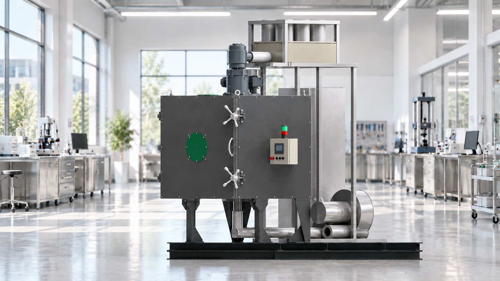 Rendering della macchina DRYER ambientata in laboratorio